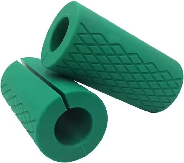 fat grips for grip strength training, fat grips on barbell close-up, custom fat grips with logo branding