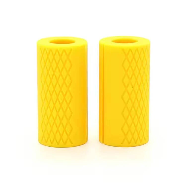fat grips for grip strength training, fat grips on barbell close-up, custom fat grips with logo branding