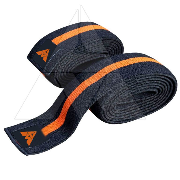 elastic knee wraps for squat training, elastic knee wrap compression detail, custom elastic knee wraps with logo branding
